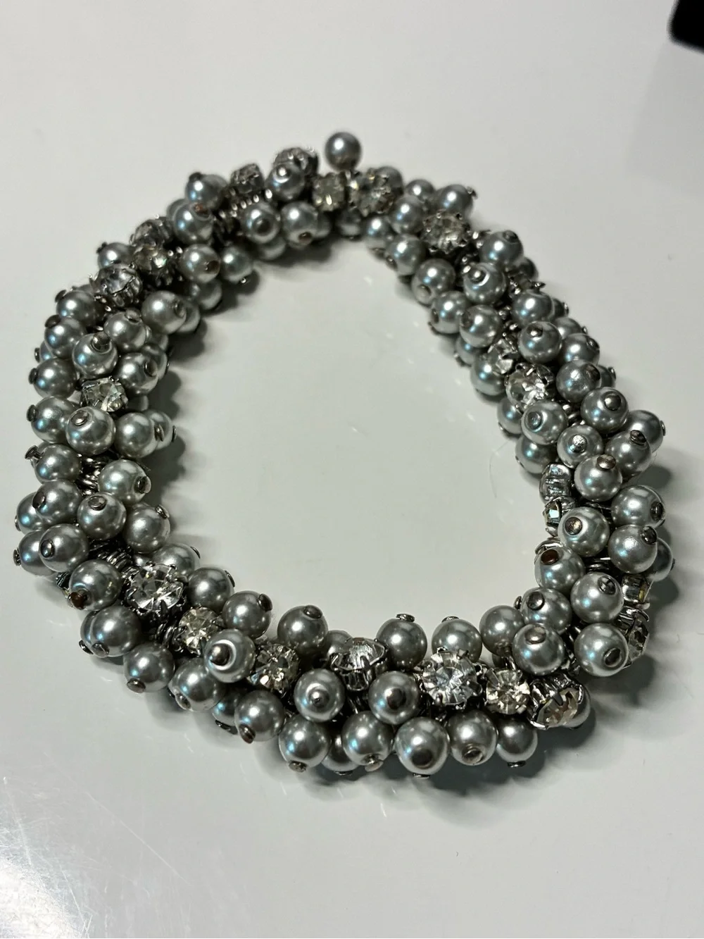 Silver Pearl & Crystal Stretch Bracelet with Stackable Bangle Set Lot of 5